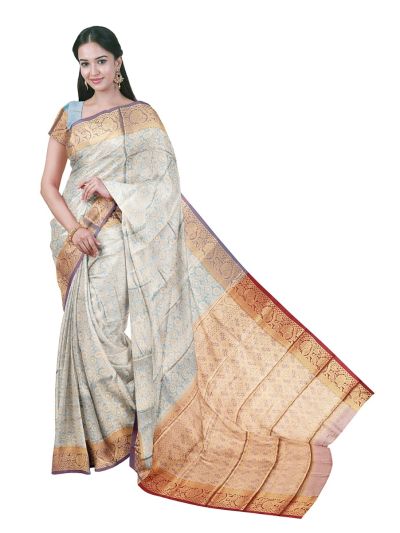 Gracecharm Gift Art Silk Floral Chakra Jaal with Diamond Floral Pallu Saree