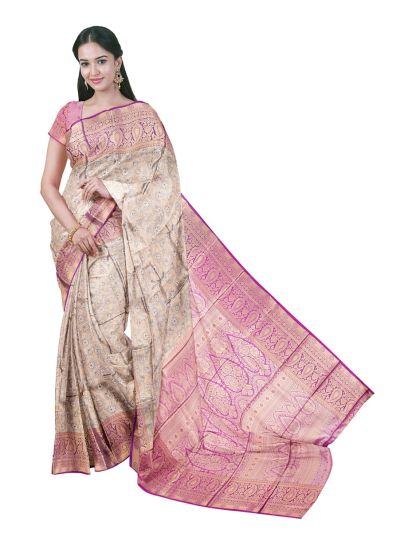 Gracecharm Gift Art Silk Floral Creeper Jaal with Paisley Border Saree