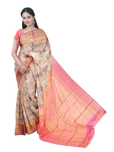 Gracecharm Gift Art Silk Bouquet Jaal with Leaf Medallion Pallu Saree