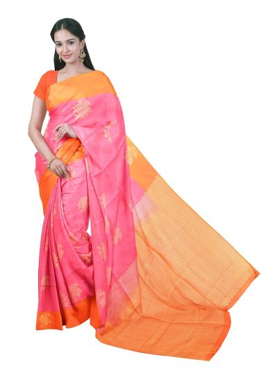 Gracecharm Art Soft Silk Floral Butta with Diamond Trellis Brocade Pallu Saree