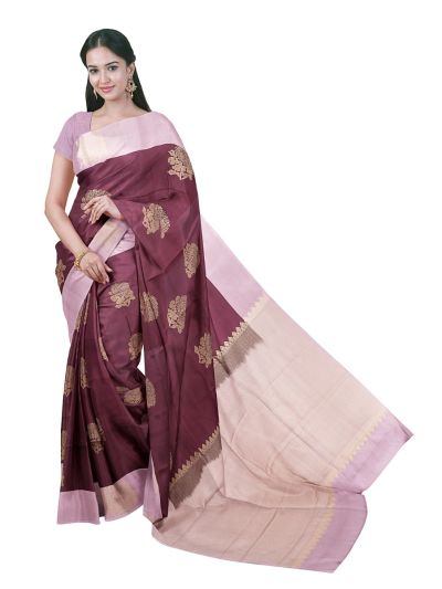 Gracecharm Art Soft Silk Floral Butta with Chevron Brocade Pallu Saree