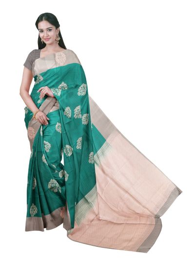 Gracecharm Art Soft Silk Damask Butta with Diagonal Brocade Pallu Saree