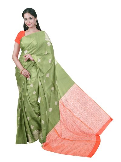 Gracecharm Art Soft Silk Diamond Butta with Geometric Floral Brocade Pallu Saree