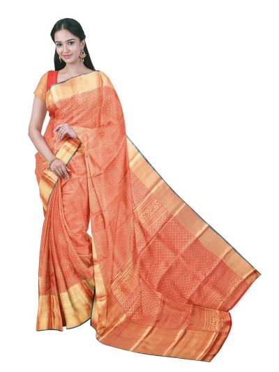 Gracecharm Gift Art Silk Floral Jaal with Diamond Brocade Pallu Red Saree