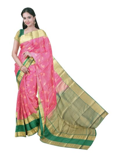 Gracecharm Gift Art Silk Check Floral Butta with Diamond Pallu Saree