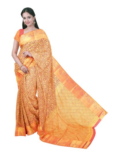 Gracecharm Elegant Silk Jacquard weave floral vines and leaf motifs with Contrast Zari Border saree