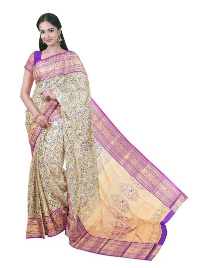 Gracecharm Elegant Silk Jacquard weave Floral Creeper Motif with geometric patterns stylized floral saree
