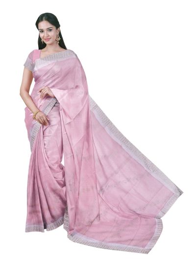BlossomEase Soft Light Pink George Elegant Stone Work with Fancy Border Saree