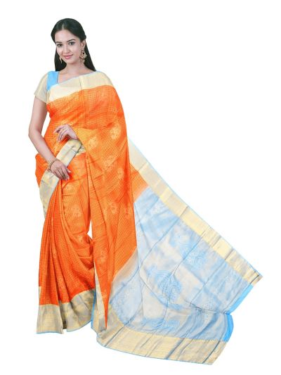 Gracecharm Gift Art Silk checked Zari Contrast Border Saree