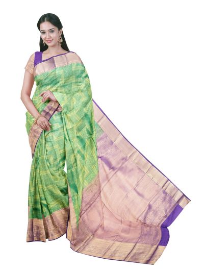 Gracecharm Gift Art Silk Geometric Maze Jaal with Floral Zari Pallu Saree