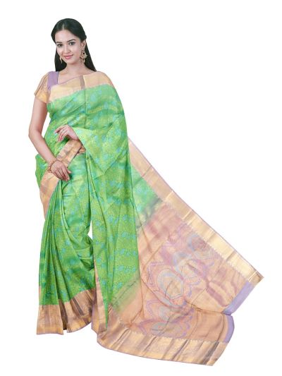 Gracecharm Gift Art Silk Floral Butta Checks Mint Green with Zari Pallu Border Saree