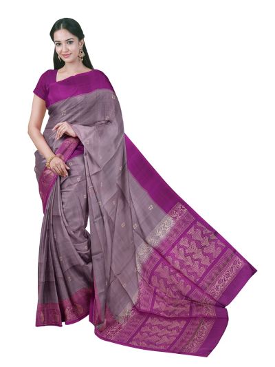 Gracecharm Soft Silk Geometric Butta with Contrast Border Saree