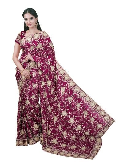 BlossomEase George Elegant Magenta Purple Stone Work with Fancy Border Saree