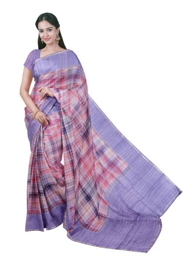 Gracecharm Multi Semi Dupion Chain Stripe Design with Border Multi Color Saree
