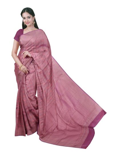 Gracecharm Magenta Art Soft Silk Butta with Geometric Brocade Pallu Saree