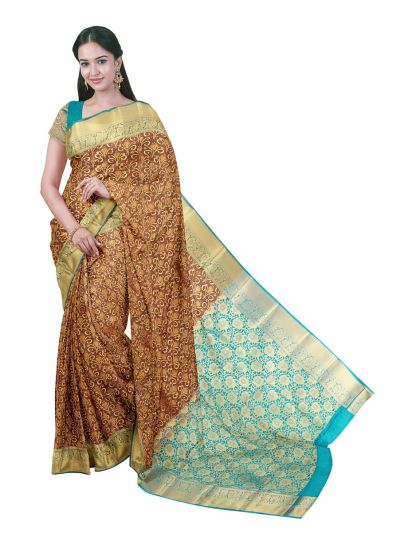 Gracecharm Gift Art Silk Floral Bud Vine Jaal Contrast Floral Pallu Zari Border Saree