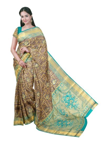 Gracecharm Gift Art Silk Floral Jaal with Contrast Zari Border Saree