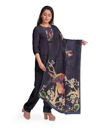 Graceful Essence Timeless Classic Black Silk Cotton Dress Material