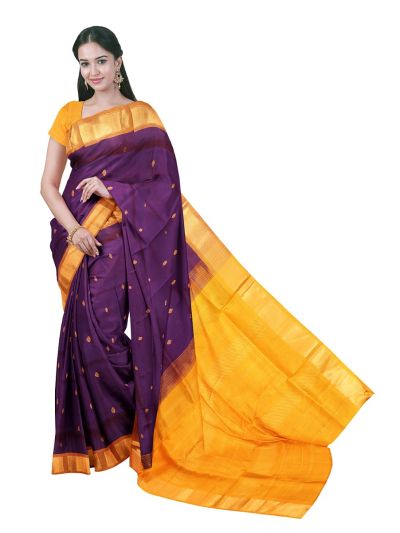 Gracecharm Elegant Kathirippu Purple Silk Cotton Butta Design with Border Saree