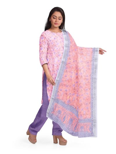 Graceful Cotton Floral Motifs Embroidered Border Dress Material