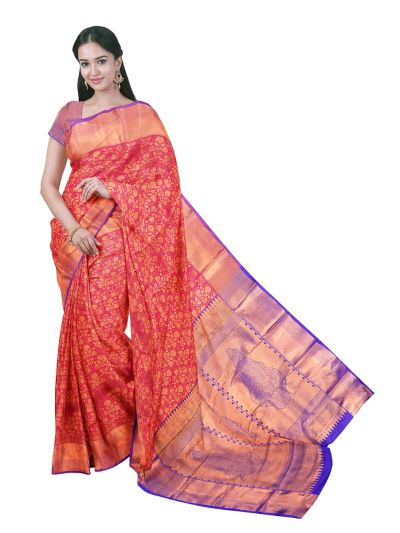 Gracecharm Rani Pink Gift Art Silk Floral Jacquard Fine Stones With Zari Woven Border Saree