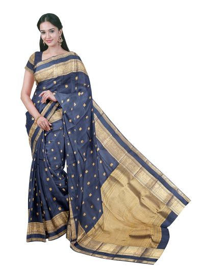 Gracecharm Pure Soft Silk Mythological Elephant Butta Gold Jari Saree