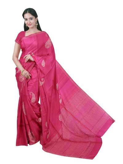 Gracecharm Elegant Pure Soft Silk Traditional Paisley Butta Design Borderless Saree