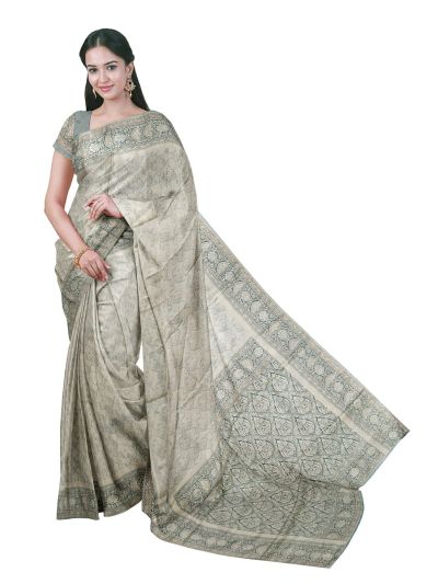 BlossomEase Semi Banarasi repeating Paisley jaal motifs Saree