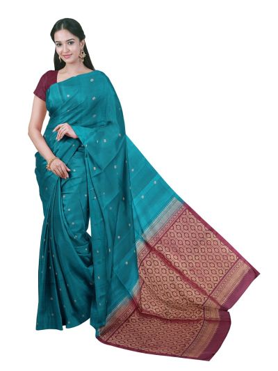Gracecharm Elegant Pure Soft Silk Spaced Gold Zari Buttis Saree
