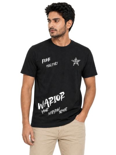 Warior Men's Fear Mastery Warior Graffiti Graphic Crew Neck T-Shirt