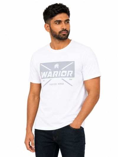 Warior Men's Logo Typography Graphic Printed Crew Neck T-Shirt