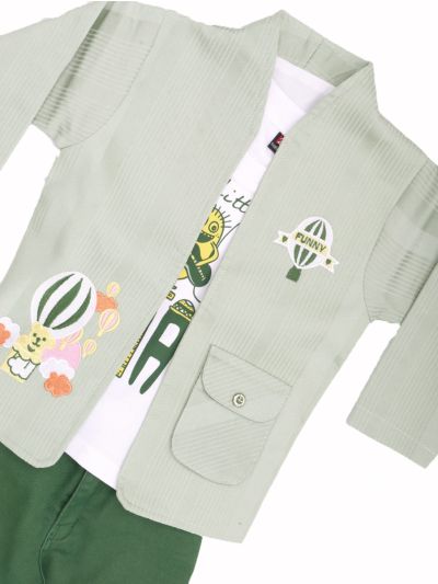 Gracecharm Boys Cotton Casual Jacket with T-Shirt and Pant Set  