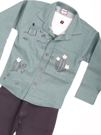 Gracecharm Boys Cotton Casual Jacket with T-Shirt and Pant Set  