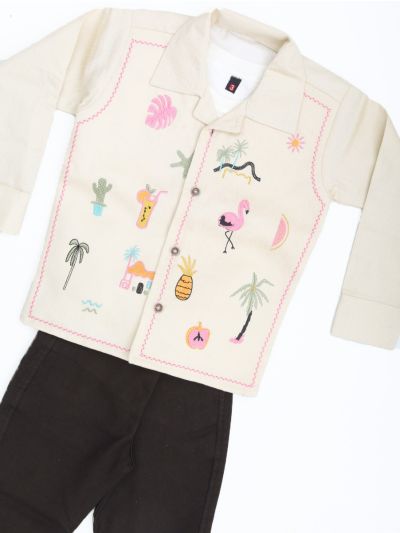Gracecharm Boys Cotton Casual Jacket with T-Shirt and Pant Set  