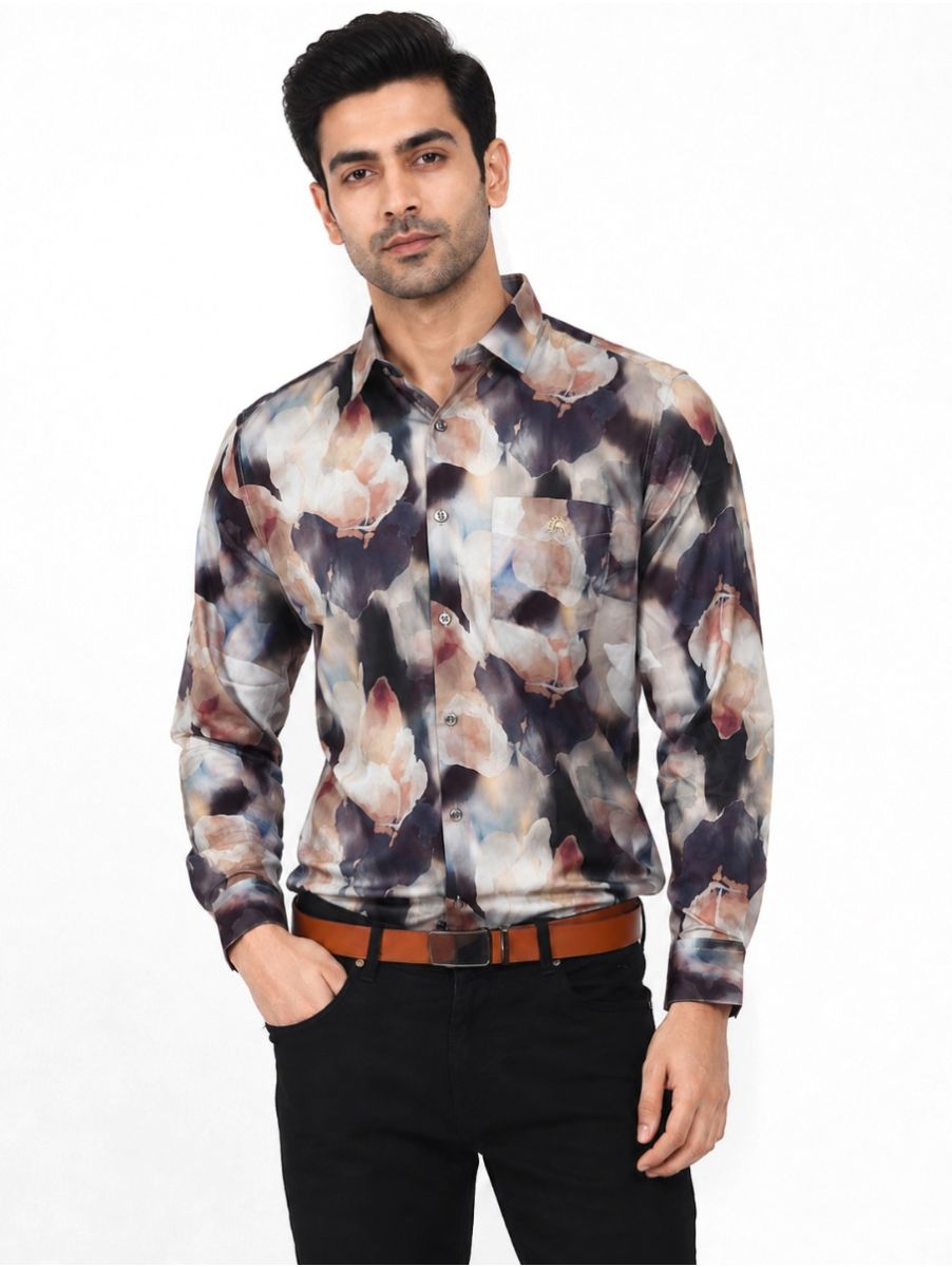 Warior Men’s Large-Scale Watercolour Floral Print Full Sleeve Shirt
