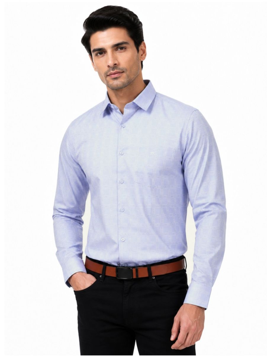 Warior Men’s Geometric Grid Print Full Sleeve Shirt