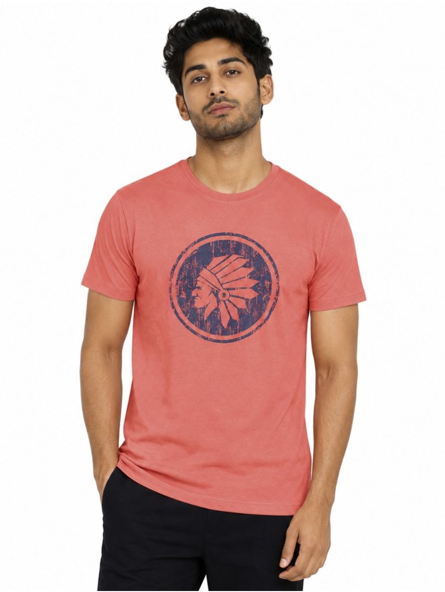 Warior Men's Distressed Native American Chief Graphic Print Crew Neck T-Shirt