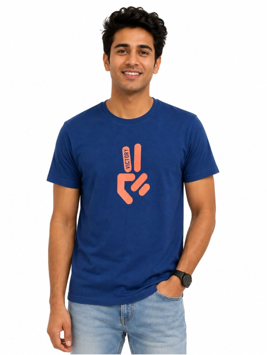 Warior Men's Victory Hand Gesture Graphic Print Crew Neck T-Shirt