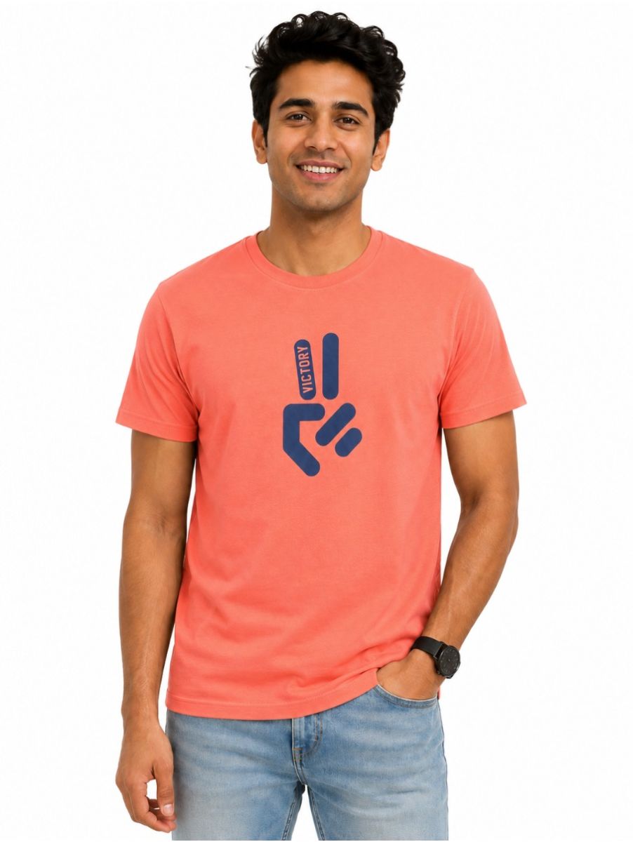 Warior Men's Victory Hand Gesture Graphic Print Crew Neck T-Shirt