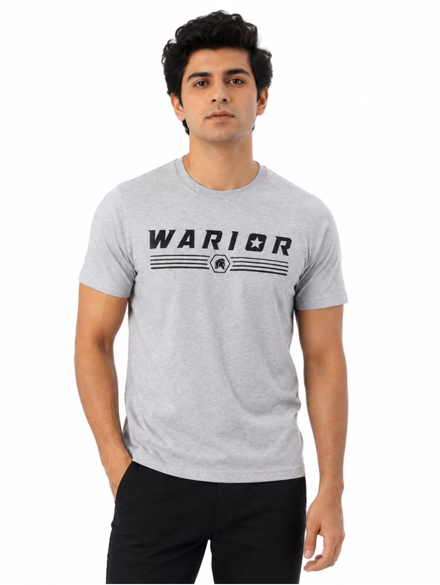 Warior Men's Typographic Logo and Stripe Graphic Print Crew Neck T-Shirt