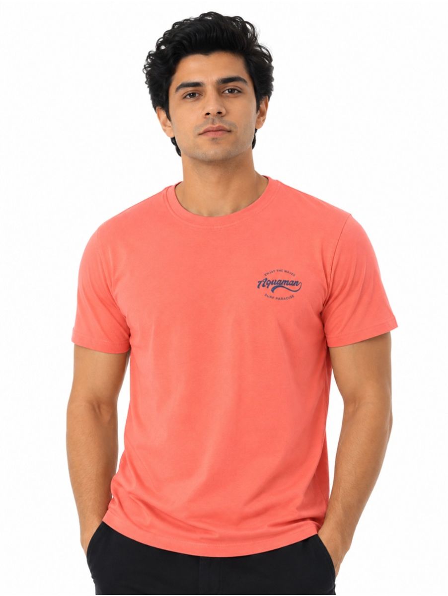 Warior Men's Aquaman Surf Paradise Typographic Print Crew Neck T-Shirt