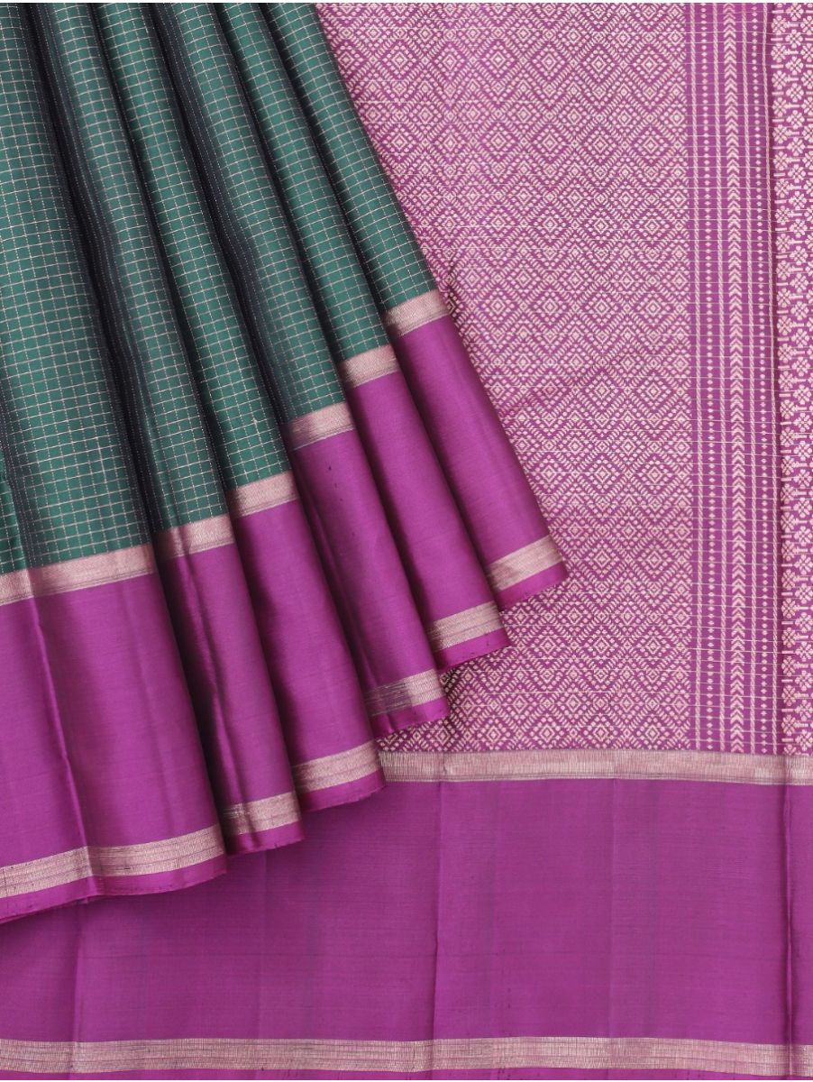 Gracecharm Pure Soft Silk Zari Check with Diamond Brocade Pallu Saree