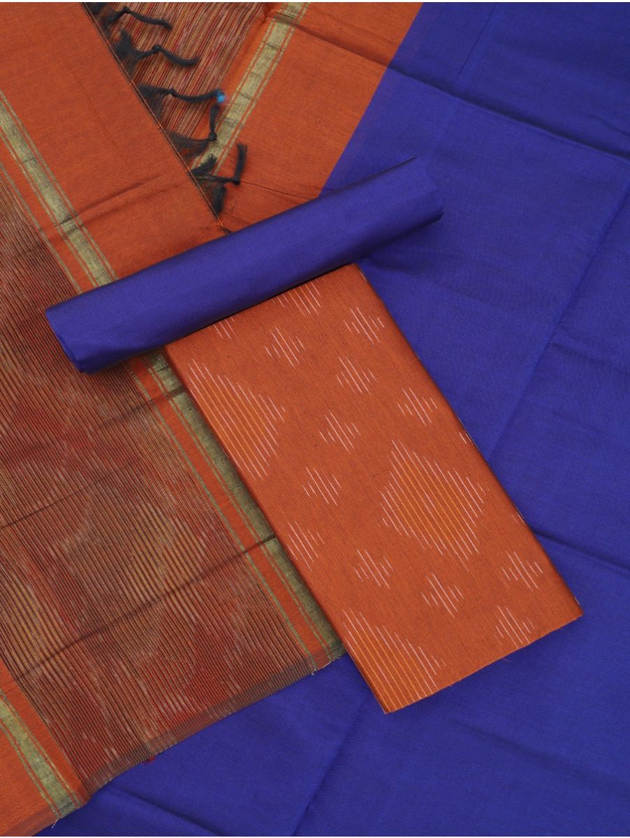 Graceful Essence Silk Cotton Geometric Diamond Ikat Dress Material