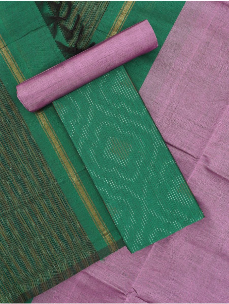 Graceful Essence Silk Cotton Emerald Green Geometric Diamond Ikat Dress Material