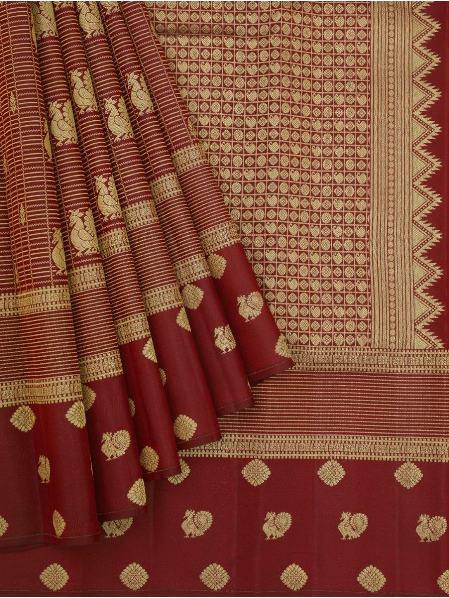 Vivaha Kanchipuram Pure Silk Annapakshi Butta with Checks Butta Pallu Saree
