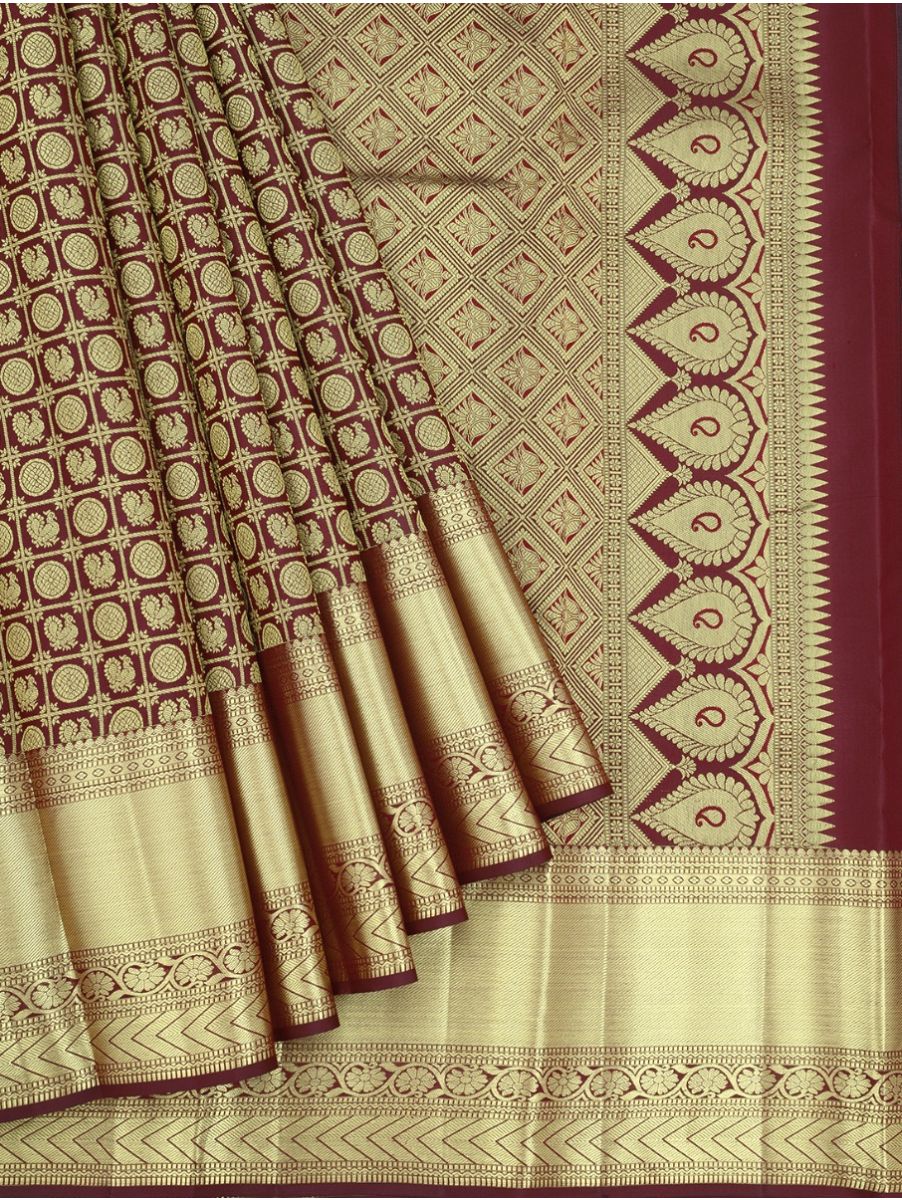 Vivaha Kanchipuram Pure Silk Annapakshi Checks with Diamond Brocade Pallu Saree