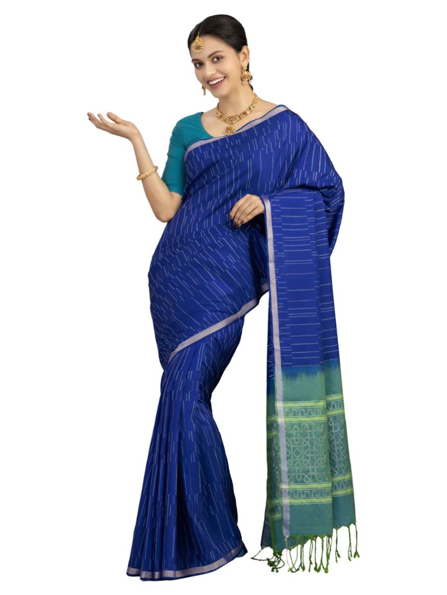 Kanmanie Elegant Dash Striped Design with 1 Inch Tissue Border Soft Silk Saree