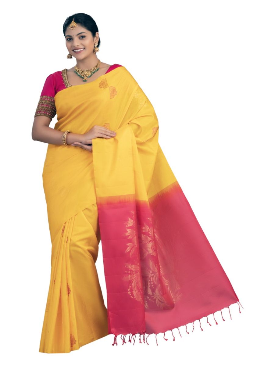 Kanmanie Elegant Borderless Butta Design Soft Silk Saree