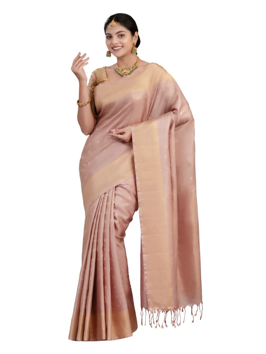 Kanmanie Elegant Striped and Butta Design with 5 Inch Tissue Border Soft Silk Saree