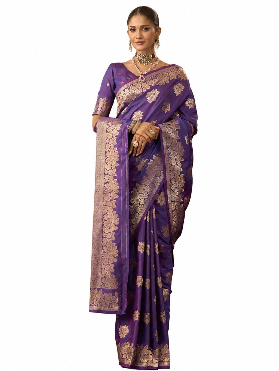Gracecharm Shot Silk Floral Butta Design Floral Leaf Border Saree 